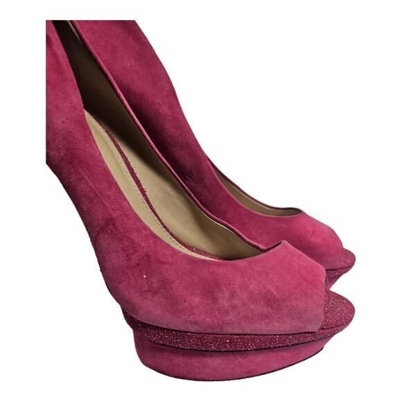 B BRIAN ATWOOD Florencia Suede Peep Toe Heels - Size 10 - Picture 6 of 7